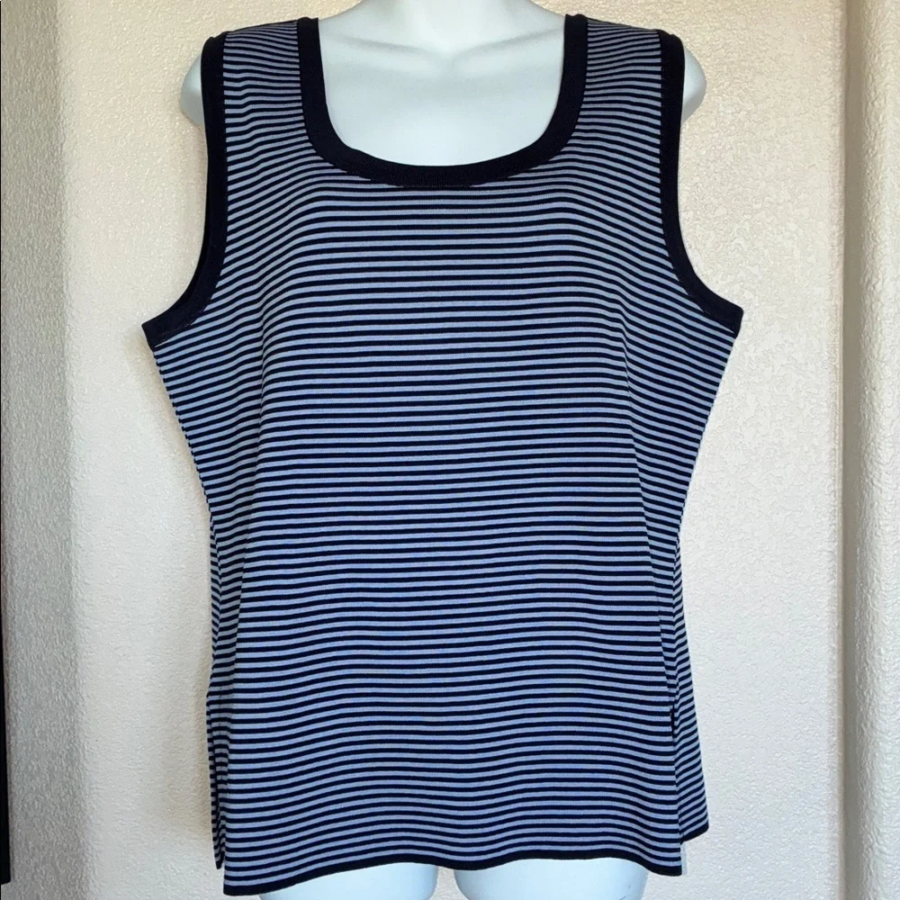 Misook striped knit tank, Women's XL Blue & White, split sides. EUC